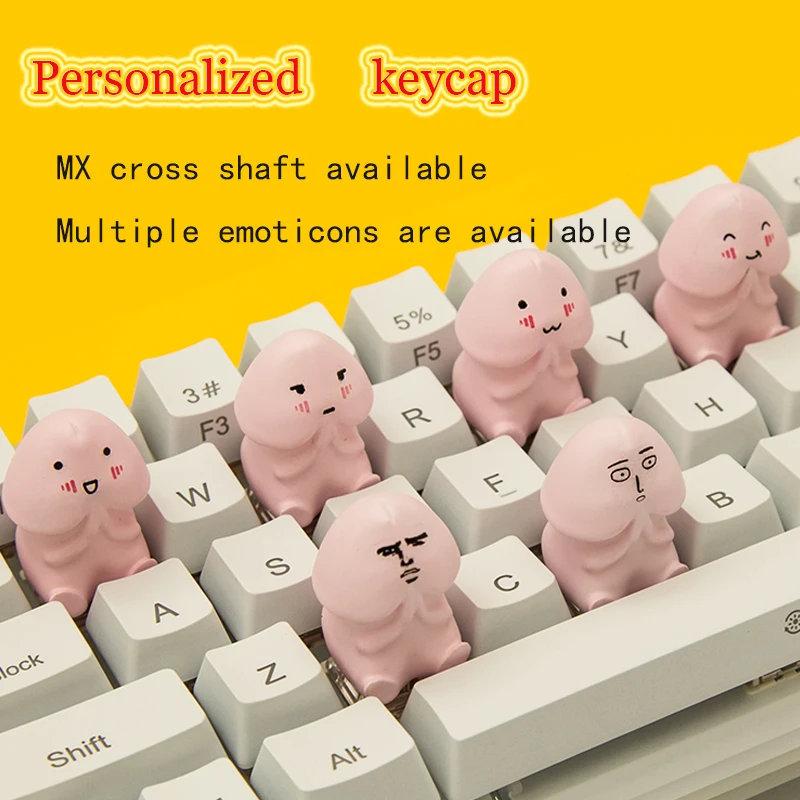 Personality Little Ding Ding Pink DIY Handmade MX Keycap Cute and Smiley Face Cross Axis For Mechanical Keyboard Accessories