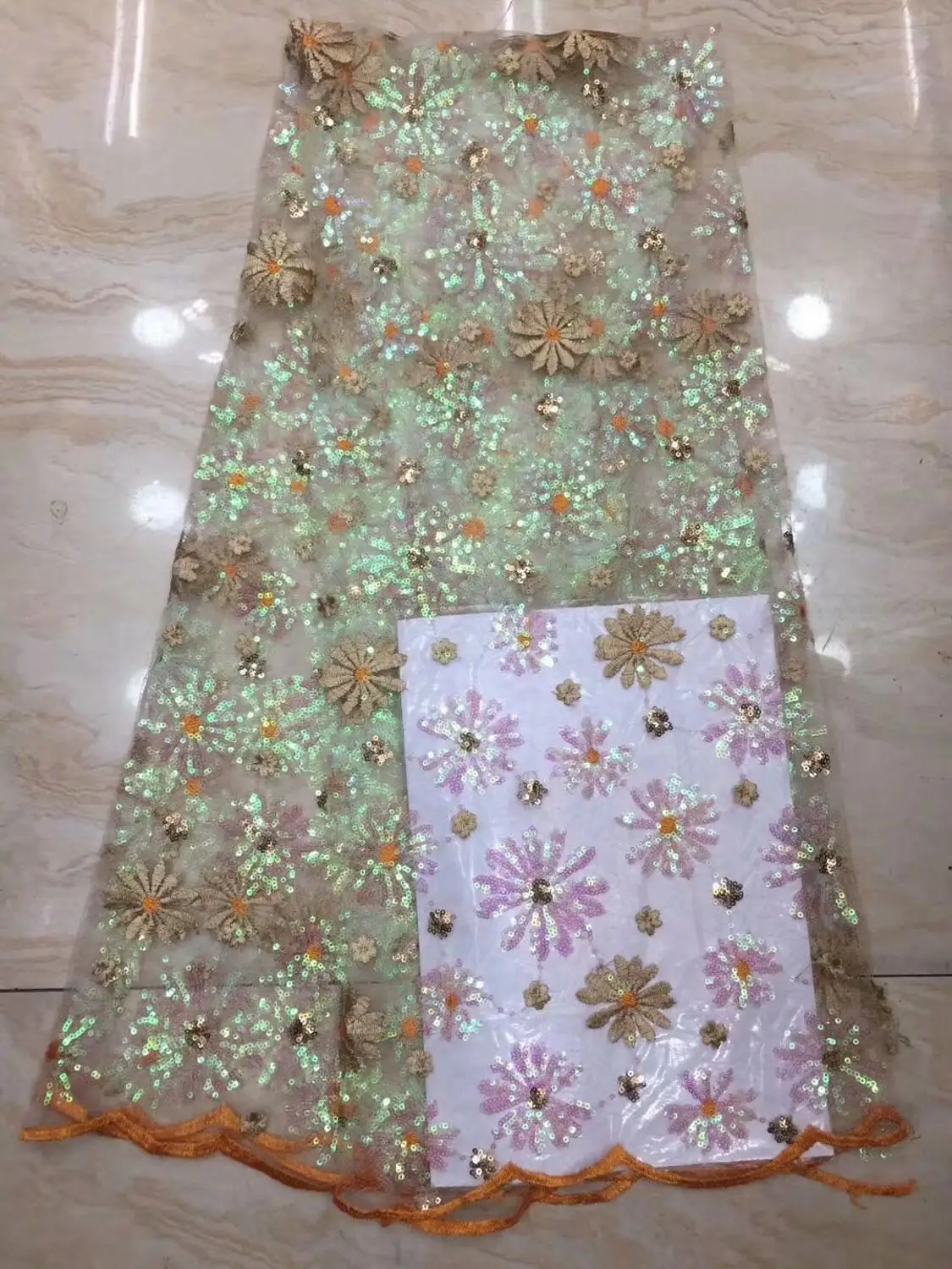 

Snowflowers Designs Sequins Lace Tulle Sequins Fabric Quality Beaded Mesh Cloth For Garment Sewing Dress