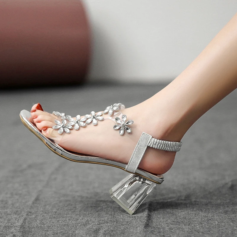 

High Heel Sandal for Women Suit Female Beige Med Summer Shoes High-heeled Rhinestone Black Block Medium Comfort Fashion Girls Pl