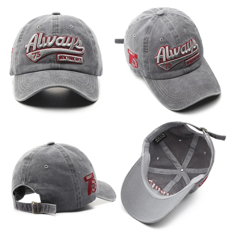 

Washed Cotton 3D Embroidery ALWAYS 75 Letter Baseball Cap 6 Colors Ladies Dad Hat Men's Bone Cap