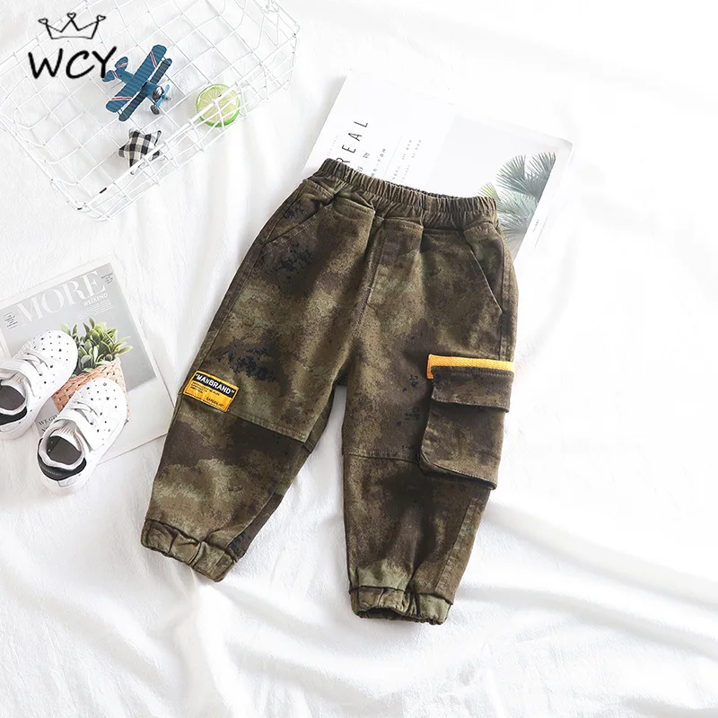 

2019 осенние камуфляжные штаны с эластичным поясом модные повседневные зимние штаны для мальчиков в Корейском стиле детская одежда в военном...