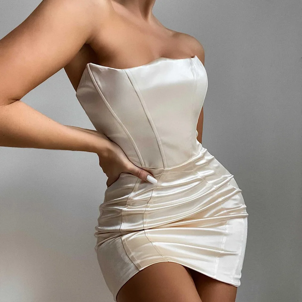 Атласное платье для женщин Bodycon 2021 Весна кости в стиле пэчворк oткрытыe плeчи