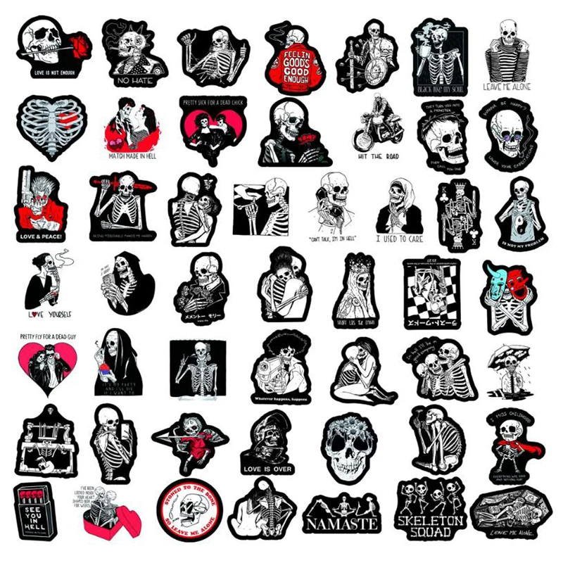 Pegatinas de grafiti para motocicleta, pegatina personalizada de calavera de amor en negro y rojo, cubierta de carrito impermeable, juguete al por mayor, 10/50 unidades/lote-2