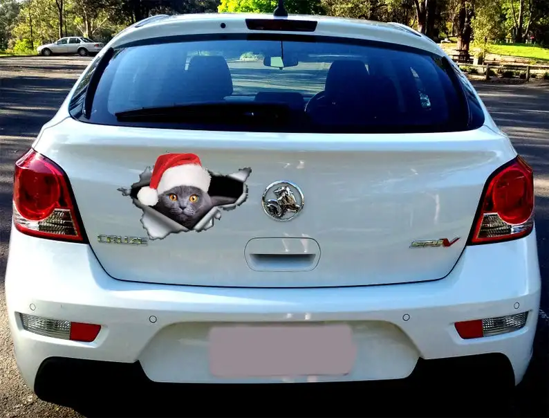 

2021 Cat with Santa's hat sticker , Santa hat decoration, car sticker , British cat decal