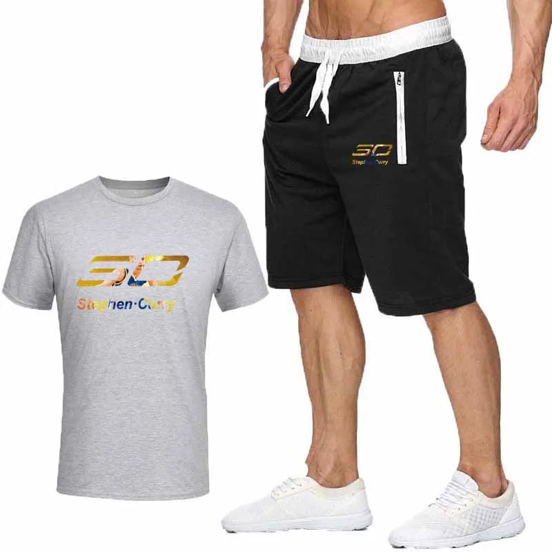 

Conjuntos de treino masculino duas peas moletom calas de vero t camisa shorts ternos casuais roupas esportivas dos homens