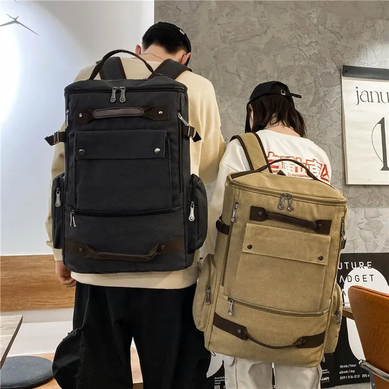

Large Capacity Outdoor Hiking Travel Waterproof Canvas Backpack for Men/Women Sports Style Solid Color