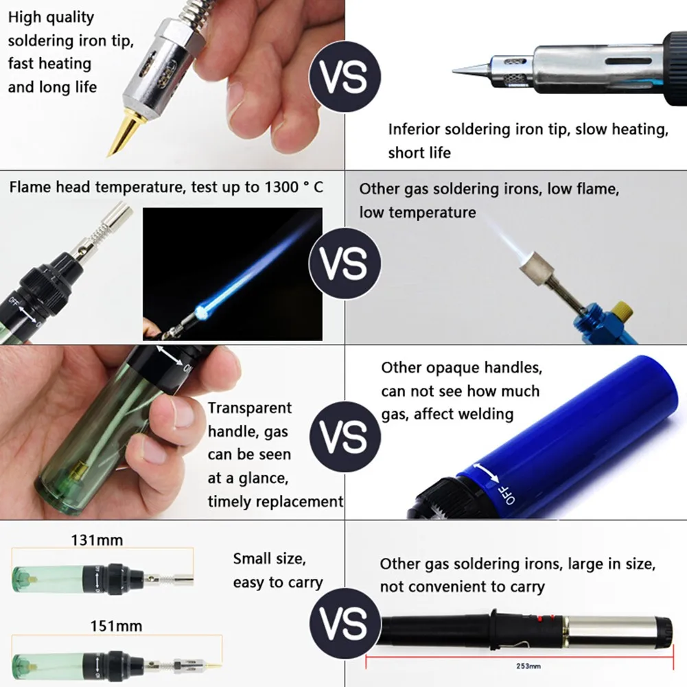 

Gas Soldering Iron Set MT-100 Portable Pneumatic 3-in-1 Electric Welding Kit 131mm Gas Soldering Iron Set