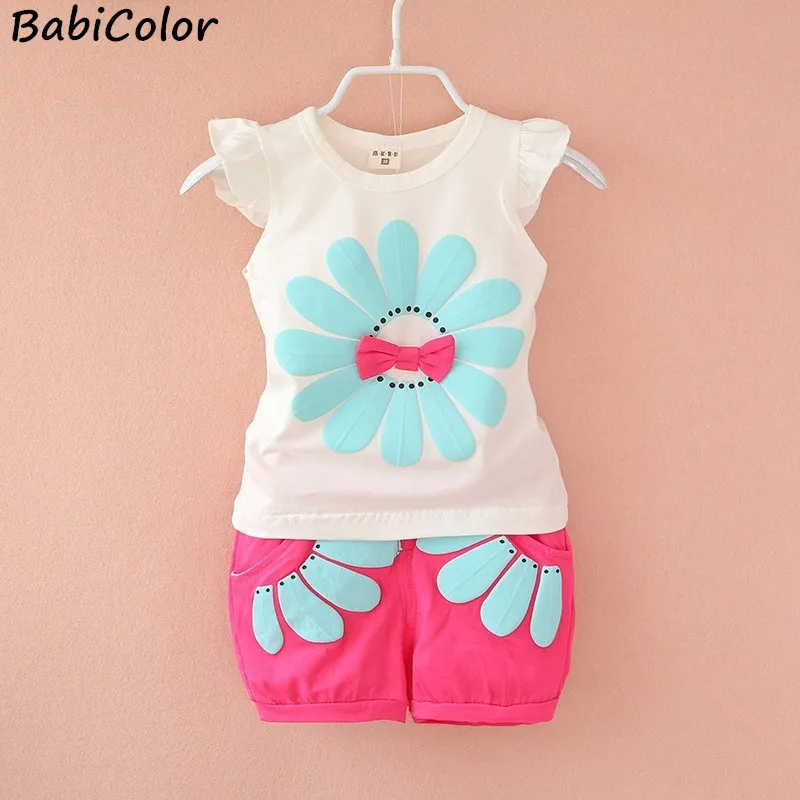 Летний комплект для маленьких девочек модные хлопковые топы с цветочным принтом
