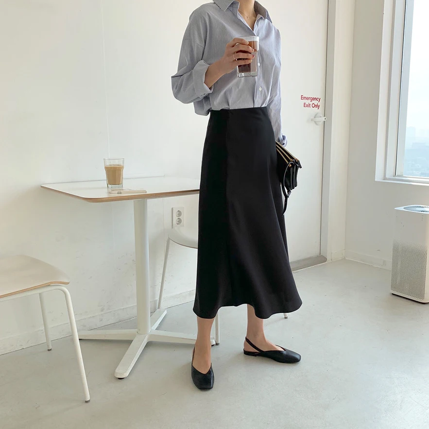 Элегантная атласная юбка с высокой талией Женская Повседневная трапециевидная