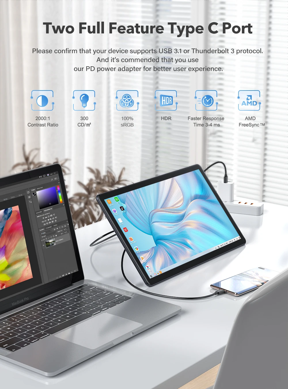 【New】UPERFECT TouchScreen 1080P Portable Monitor 15.6inch LCD 300cd/m² brightness Sencond Display for  Samsung DEX Huawei EMUI