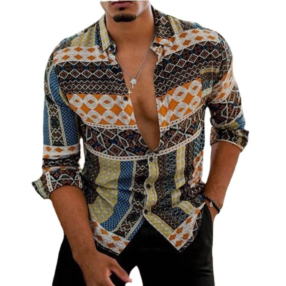 

2021 Men Fashion Hawaiian Long Sleeve Printed Dress Shirts Casual Loose Party Blouse For Men Soft Comfortable Fancy Slim Casual
