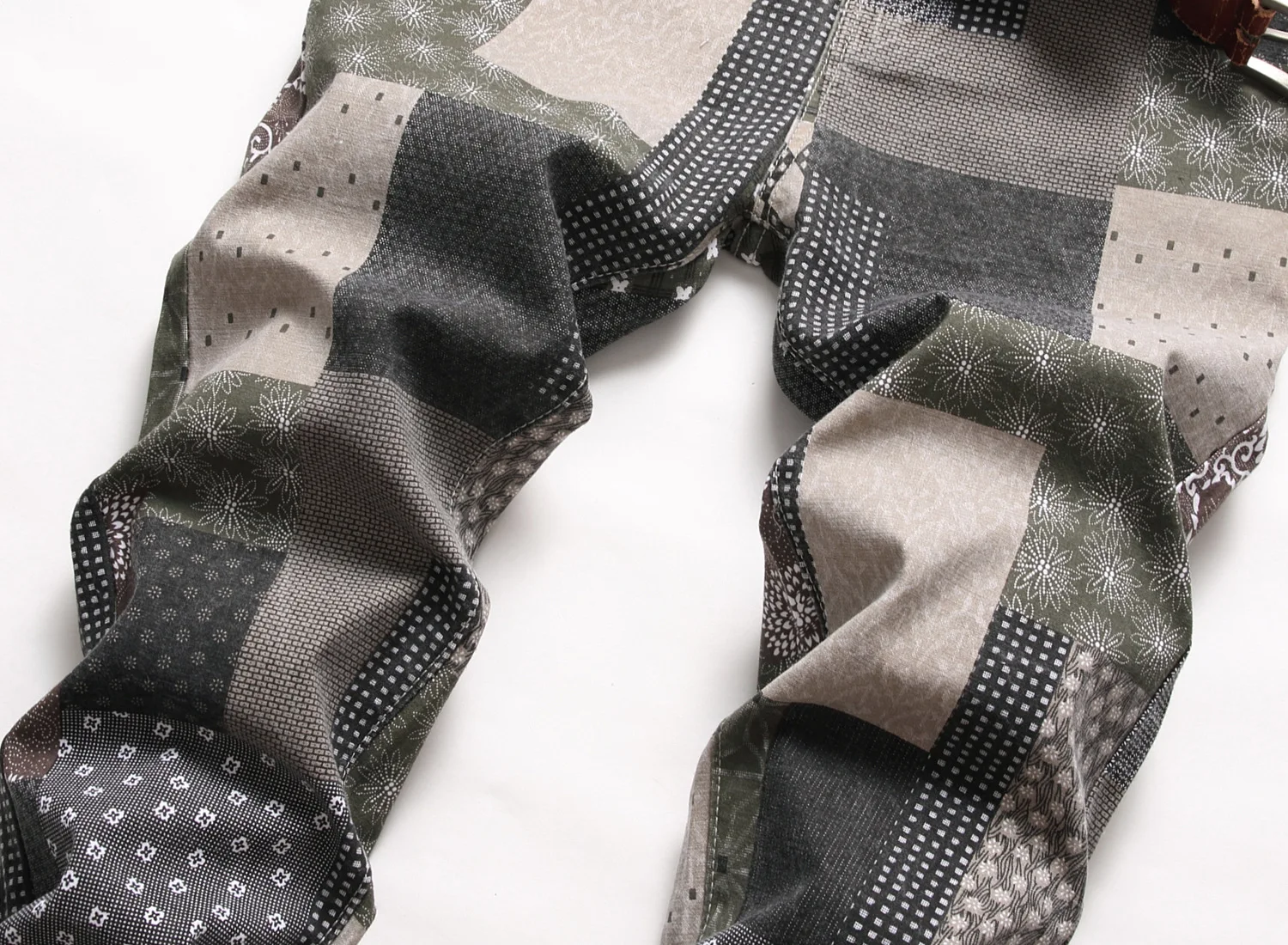 Fashion Mens Jeans Print Stitching Patch Elastic Slim Skinny Straight Jeans Trousers Casual Male Denim Pants Vaqueros Hombre