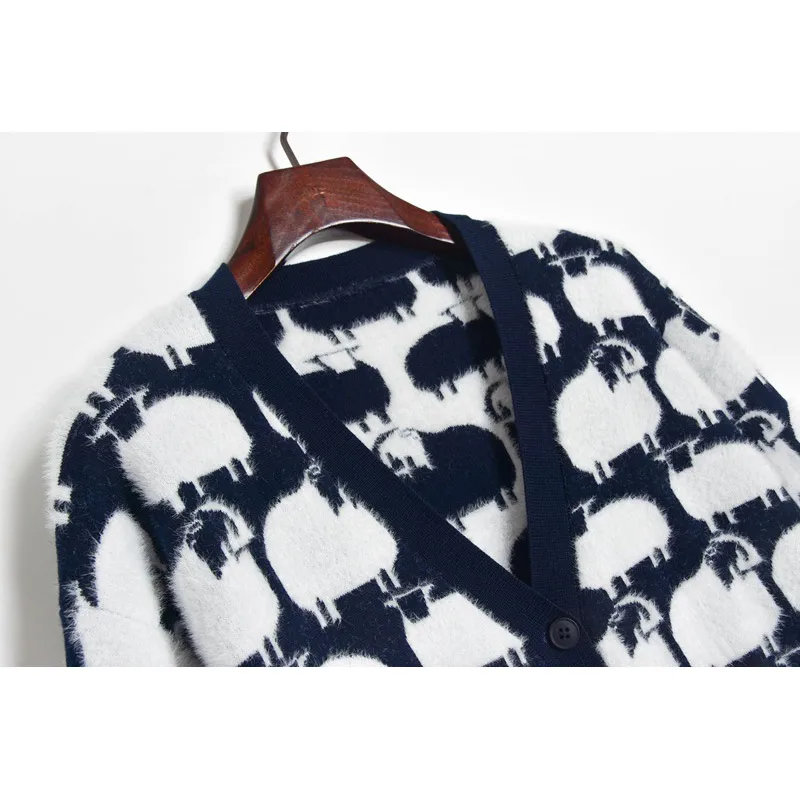 Искусственный норковый кардиган длинный женский Осень зима 2020 овчина жаккард