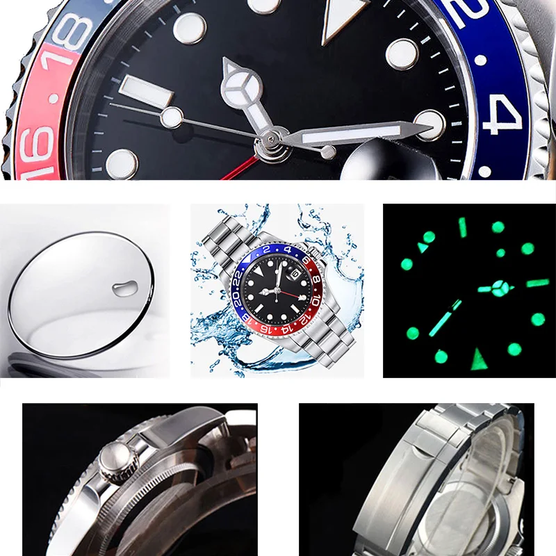Механические Мужские часы GMT 40 мм сапфировое стекло мужской автоматический