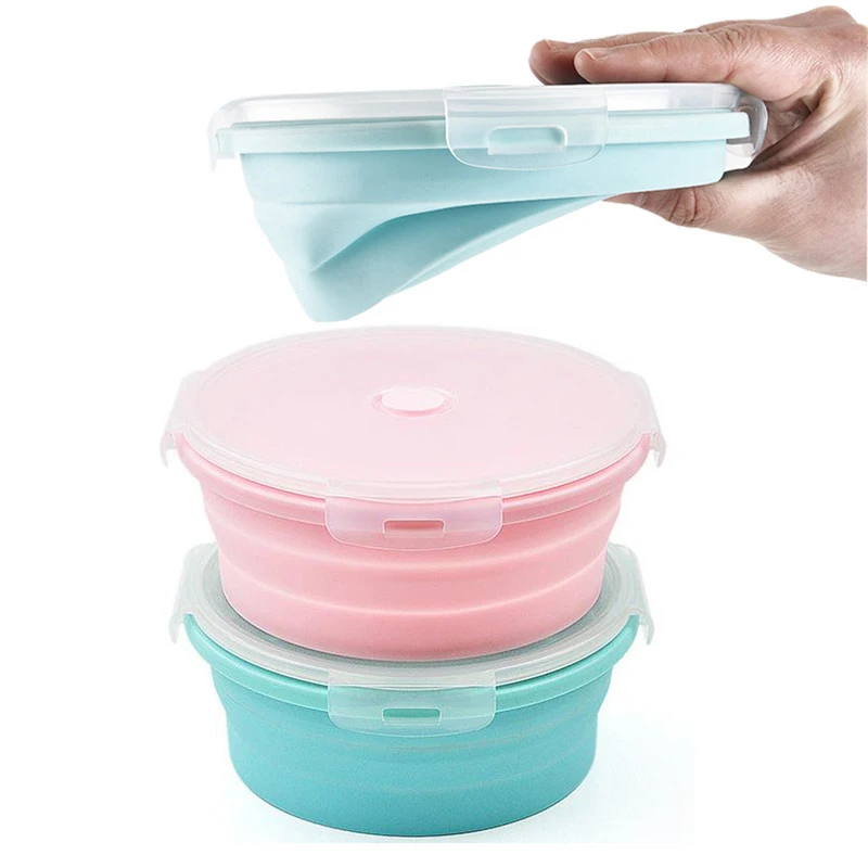 

4pcs Set Lunch Box Folding Food Container Meal Box Home Kitchen Dining Tableware 2018 Microwave Round Silicone