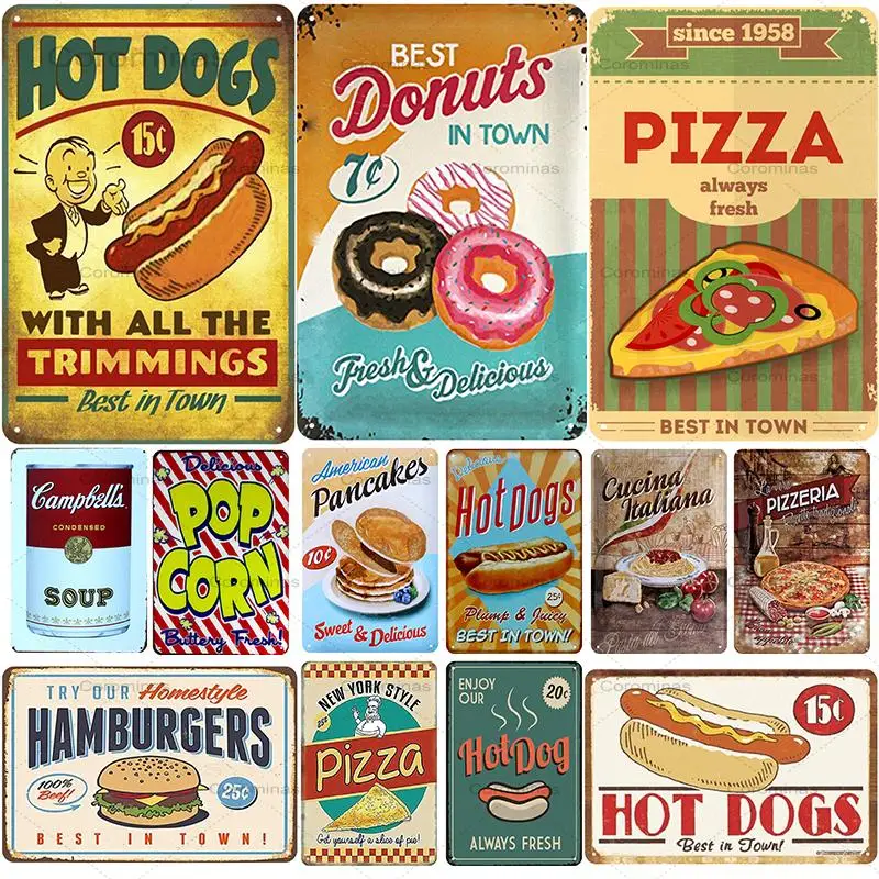 Хот догов доска Металл Винтаж жестяная вывеска в стиле пин ап потертый Декор