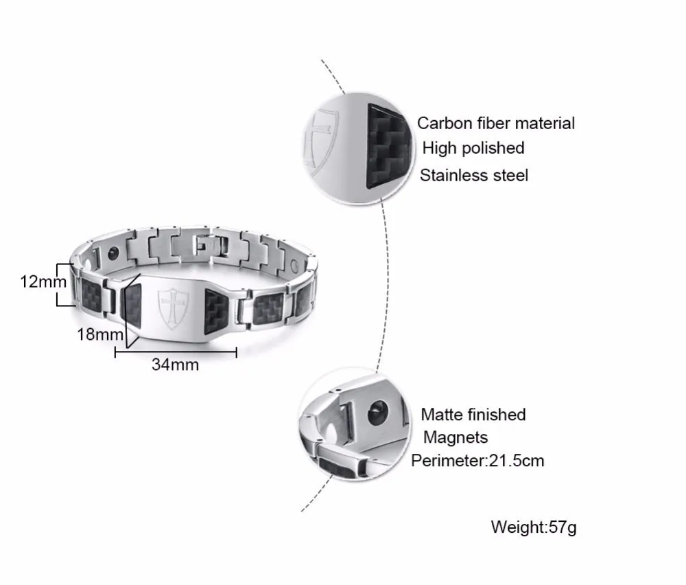 Мужской Магнитный Браслет из углеродного волокна и кольцо из нержавеющей стали, ювелирный набор с гравировкой, крест тамплиеров, щит, ювелирный набор