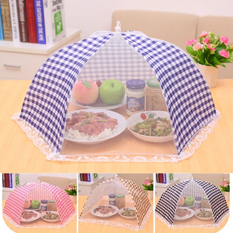 

1Pcs Plaid Pattern Table Meal Food Cover Umbrella Style Kitchen Cooking Tools Foldable Anti Fly Mosquito Kitchen Gadgets