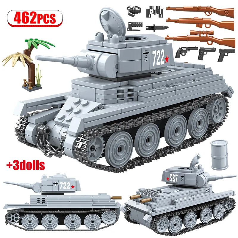 462 шт. Игрушки для мальчиков военный Советский Союз BT 7L светильник Танк Блоки WW2