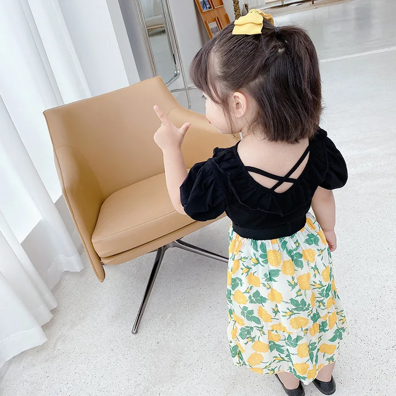 

2021 new girls' summer suit girls' clothes Korean T-shirt dress Chiffon two piece set 1-5