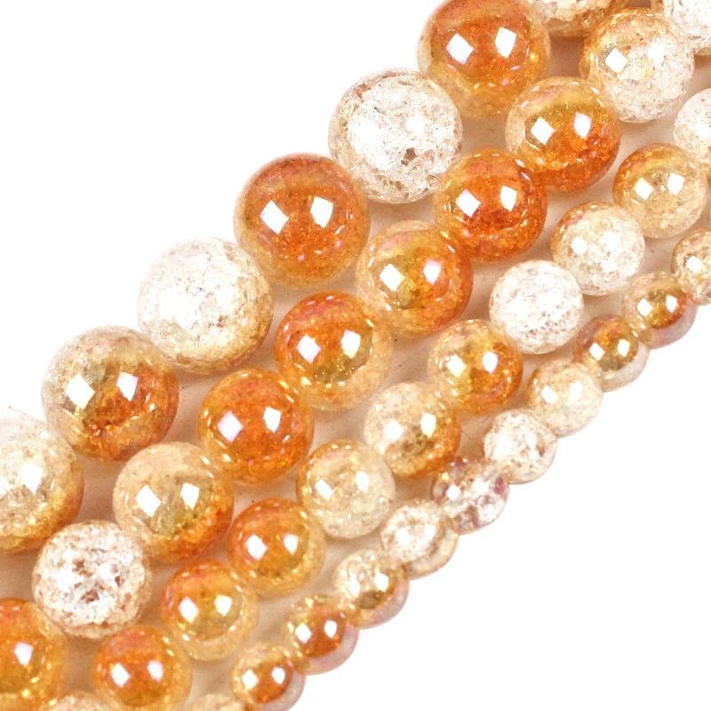 

Golden White Cracked Crystal Stone for Diy Bracelet Jewelry Making Quartz Round Loose Beads 6 8 10 12mm Perles 15'' strand