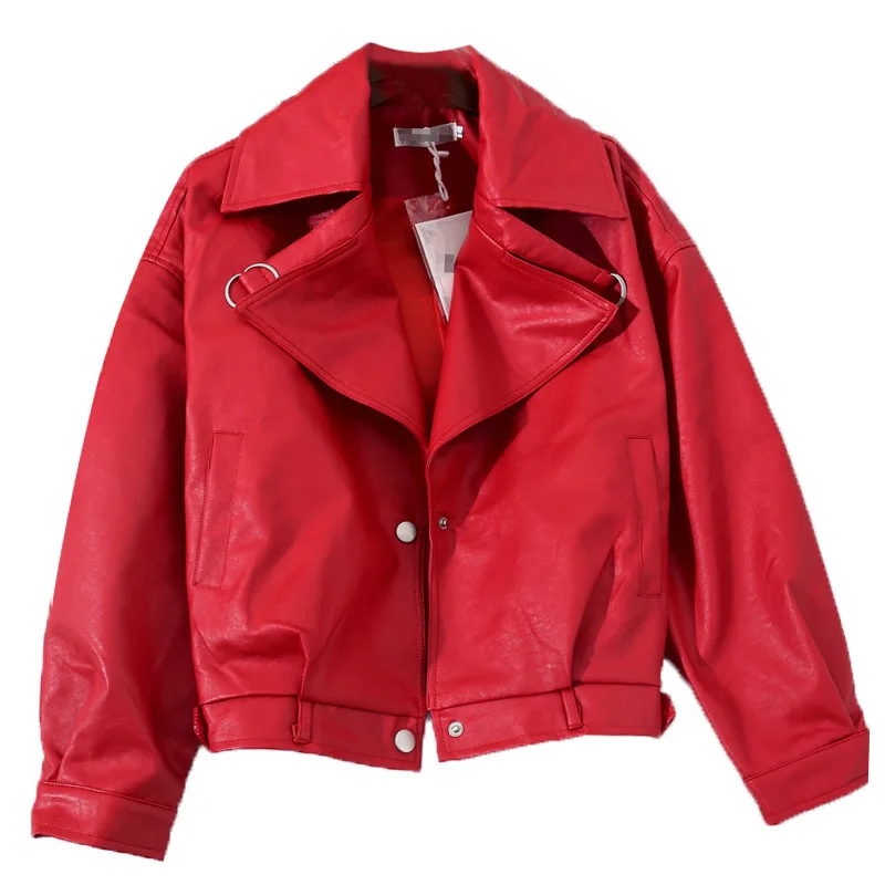 

Luzuzi 2020 new leather women's short motorcycle suit pu jacket biker leather coat ladies Korean casual loose jacket outwear