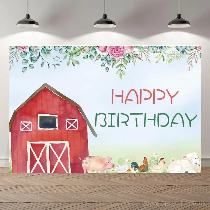

Farm Theme Photography Backdrops Red Barn Barnyard House Kids Birthday Illustration Background Photo Studio Photobooth