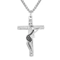 Johnny Hallyday Guitar Cross Pendant Men Women Choker Jewelry Stainless Steel Charms Chain Necklace Christian Crucifix N038