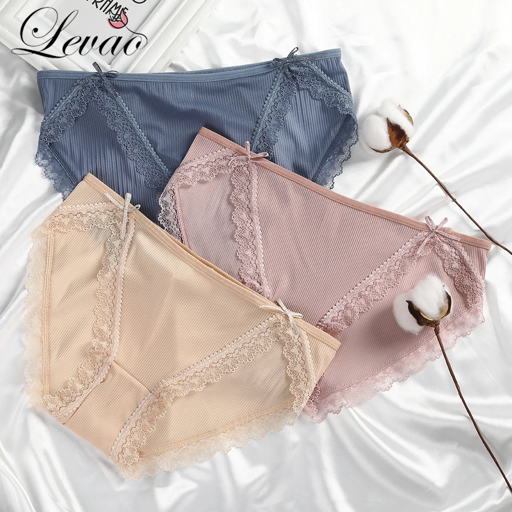 

LEVAO Cotton Panties Women Lace Underwear Sexy Briefs Breathable Underpants Female Intimate Solid Ladies Light Lingerie