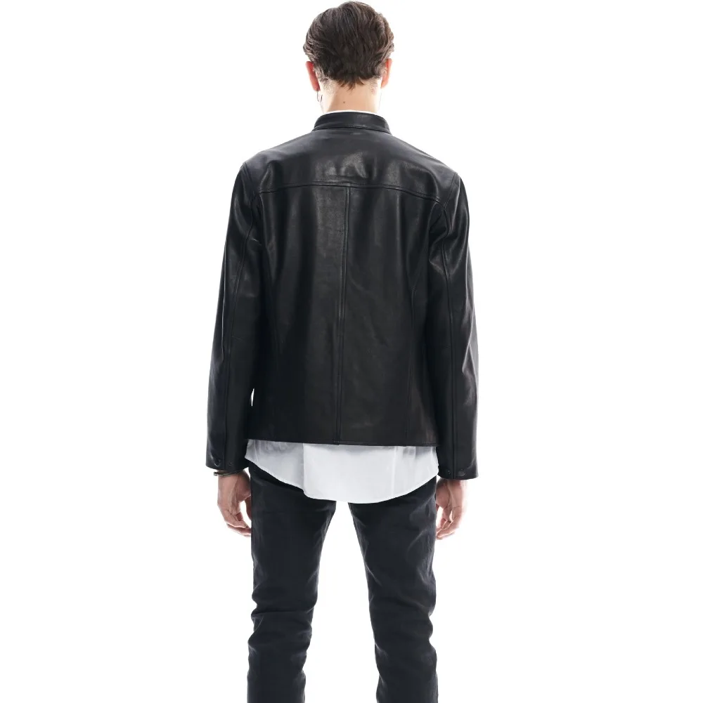 arrivals men's stand collar new genuine simple style casual motorcycle jacket hight quality leather coat |