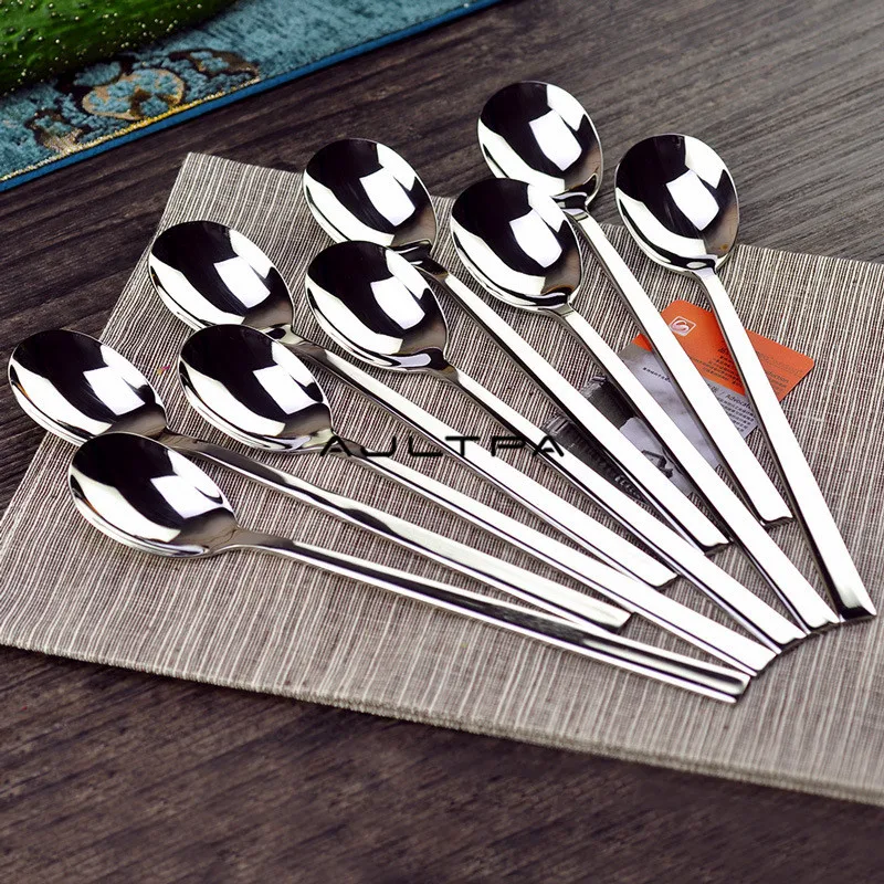 

200pcs/lot Premium 304 Stainless Steel Coffee Spoon with Long Handle Scoops Dessert soup spoon Kitchen Accessories 21.5cmx4.2cm