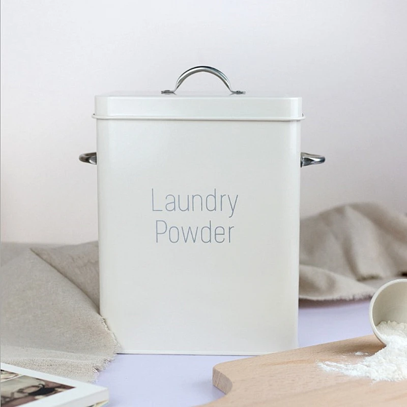 

Simplicity Bathroom Storage Box 12L Metal Washing Powder Box Grain Rice Organizer Container Laundry Powder Sealed Box with Spoon