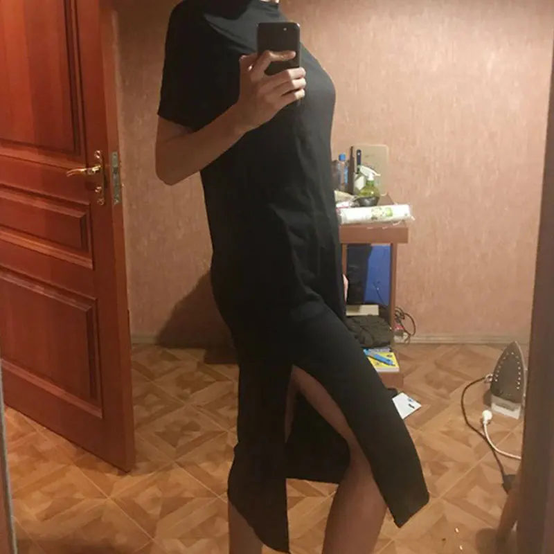 Женское платье-макси винтажное Свободное платье с коротким рукавом Черное