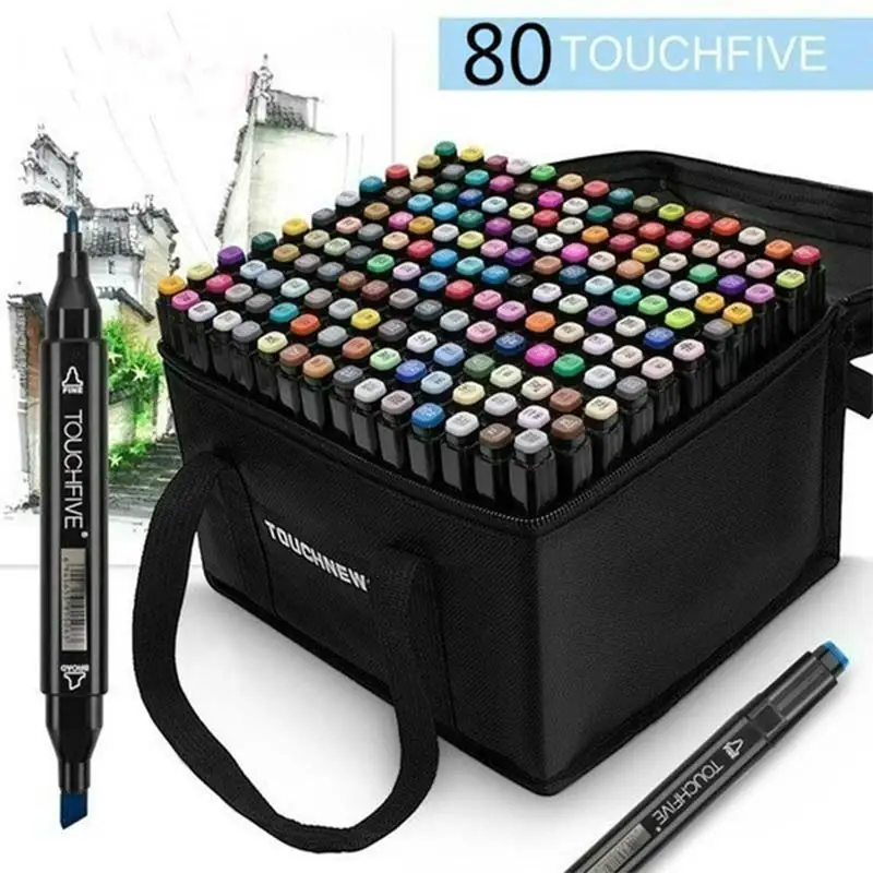 80 шт. цветной рисунок пером алкоголя пера эскиз Фломастер кисть двойная ручка