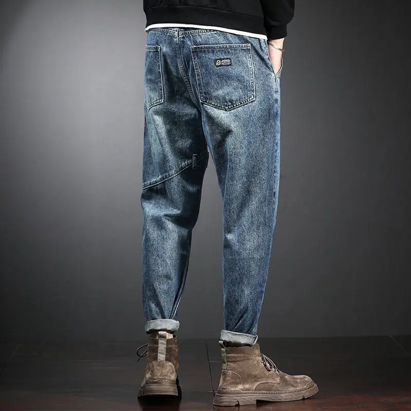

Men's spring and summer style retro jeans Korean version straight leg loose fashion cargo versatile 9 fen Haren pants