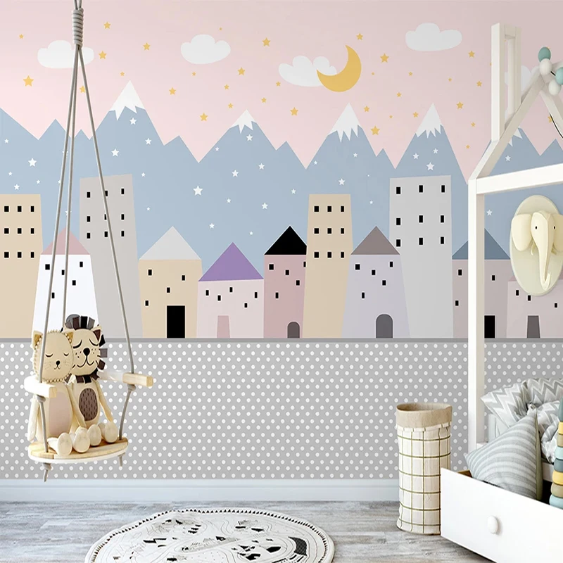 

Custom 3D Photo Wallpaper For Kids Room Cartoon House Stars Moon Clouds Children Room Bedroom Decoration Mural Papel De Parede
