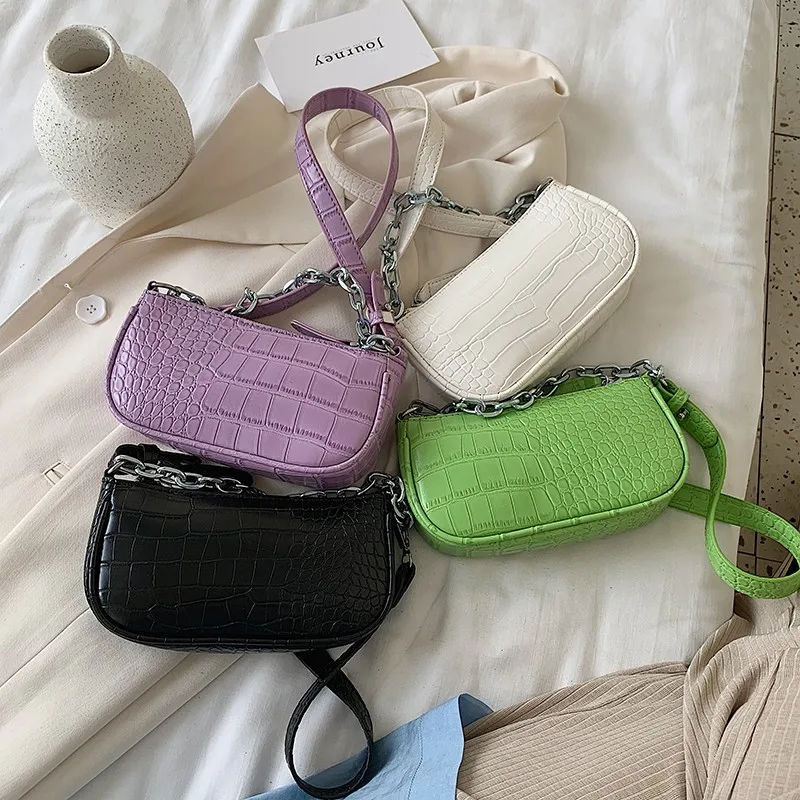 Винтажная Фиолетовая Сумка аллигатора в форме багета роскошная кожаная сумка 2020