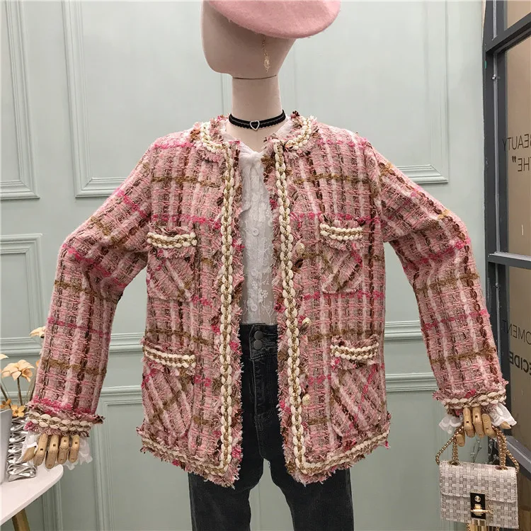 Женская 2020 новая тканая клетчатая свободная Ретро Гонконгская твидовая