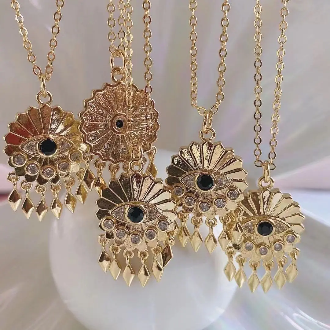 

5PCS, Lucky Eye Tassel Pendant Necklace Gold Color Turkish Eye Chain Necklace for Women Female Jewelry