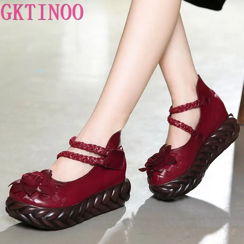 Туфли женские из натуральной кожи GKTINOO туфли-лодочки на танкетке и высоком