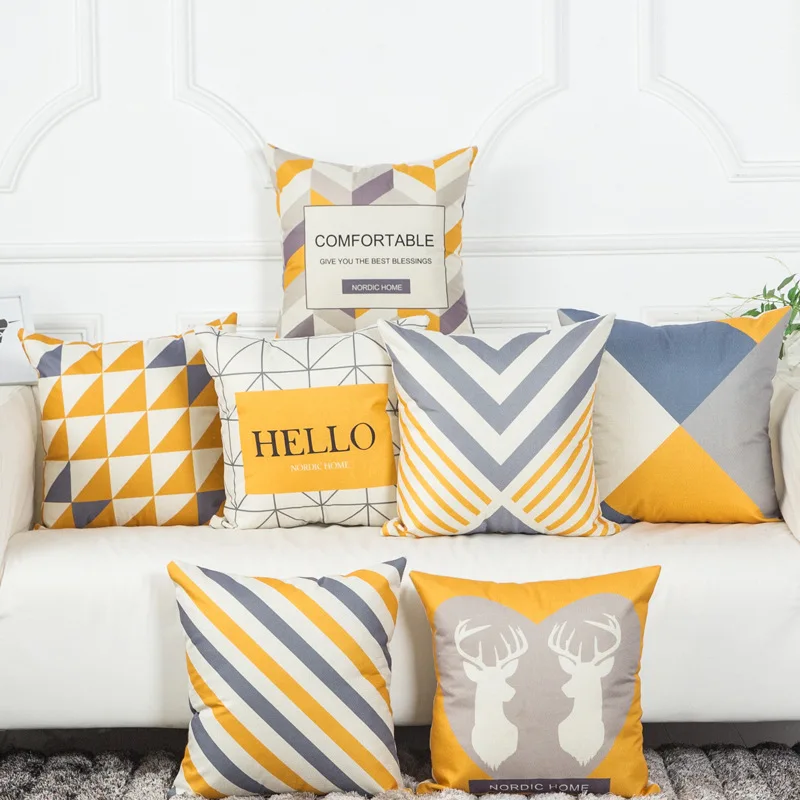С геометрическим узором Чехлы для подушек желтый белый серый подушка с