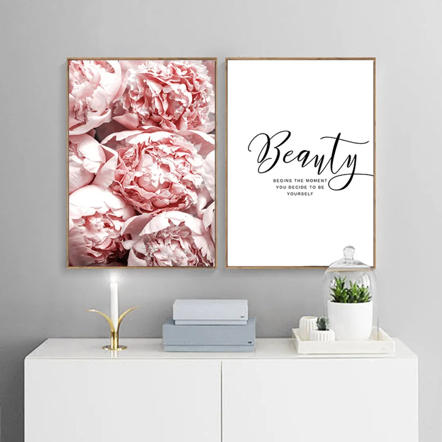 Постер на холсте с розовыми цветами скандинавский настенный рисунок пионами в