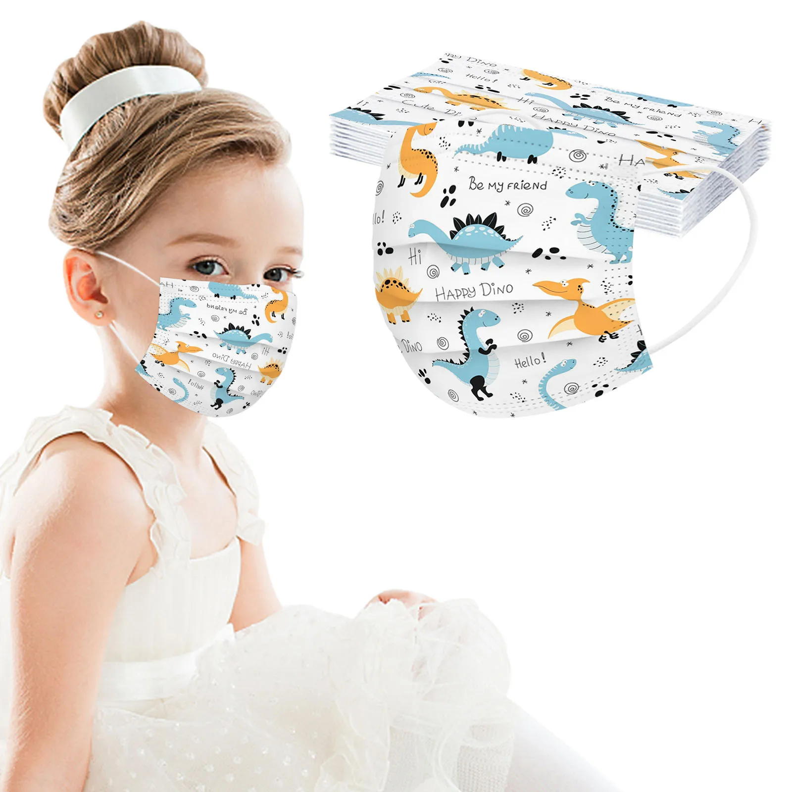 10PC Children Mask Disposable Dinosaur animal print Face Industrial 3Ply Ear Loop Protective Masks Earloop Bandage Masques - купить по