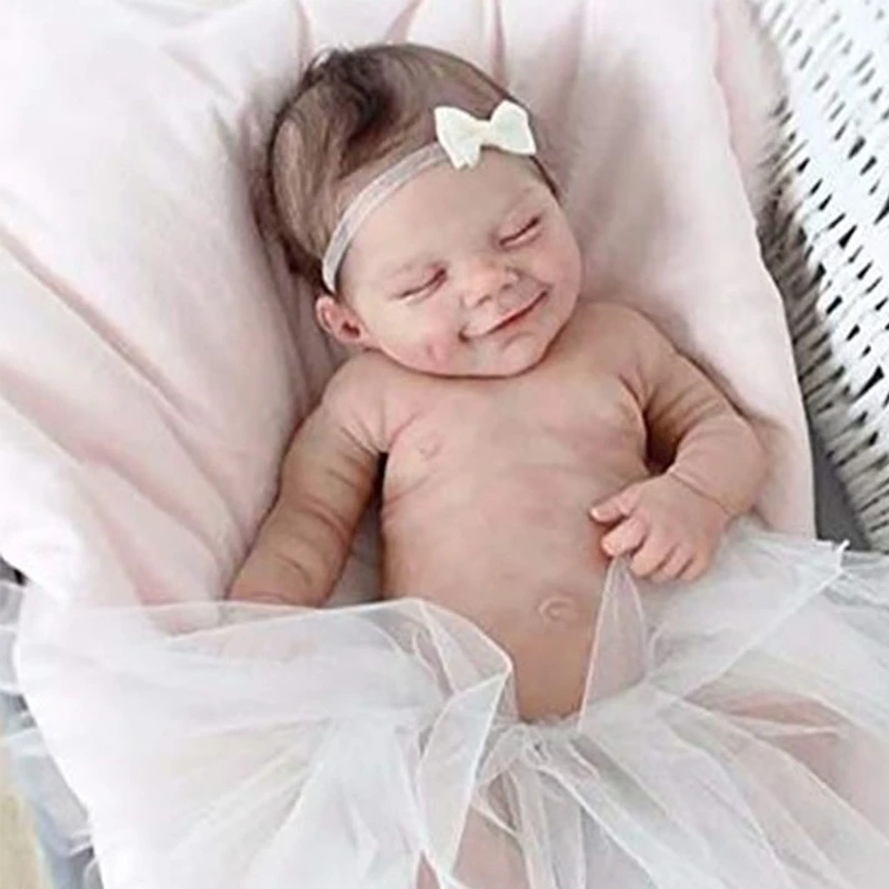 

55cm Reborn Girls Soft Body Cute Smiley Newborn Girl Doll Baby Full Silicone