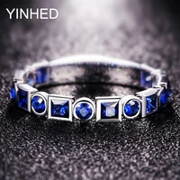 yinhed simple single row blue crystal finger ring original 925 sterling silver wedding rngs for women birthday gift zr647