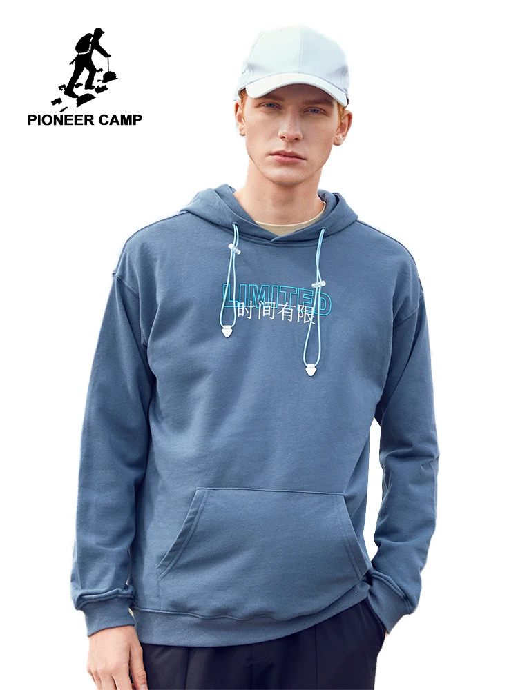 Мужская толстовка Pioneer Camp черная/синяя Повседневная хлопковая с капюшоном на