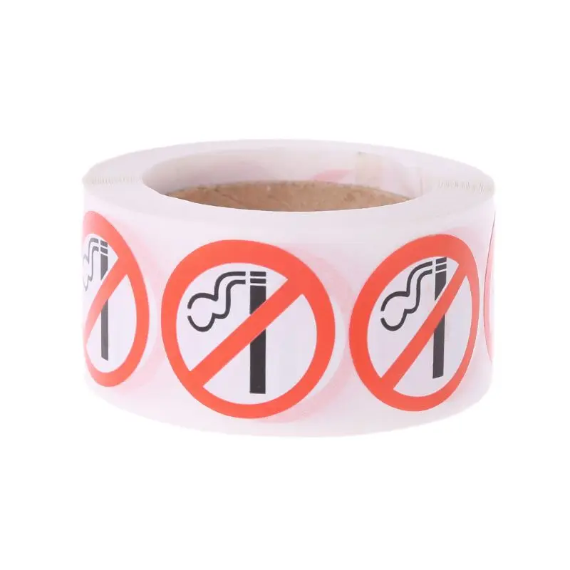 

500Pcs 1" Inch No Smoking Warning Sticker Adhesive Labels Roll With Logo Round Decorations Warning Tag Mark For Public Car M89A