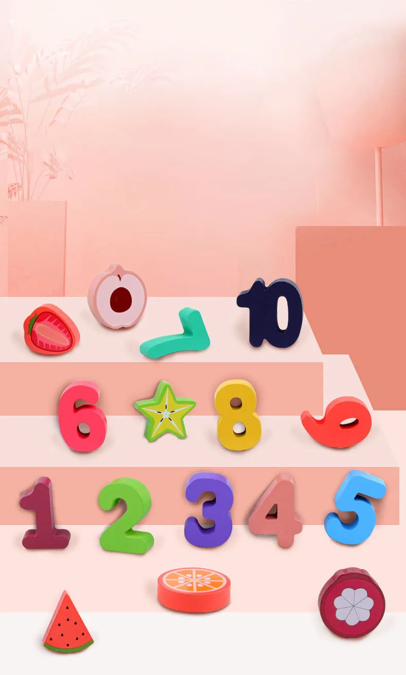 Деревянные игрушки пазлы с цифрами и фруктами Детские Игрушки для раннего