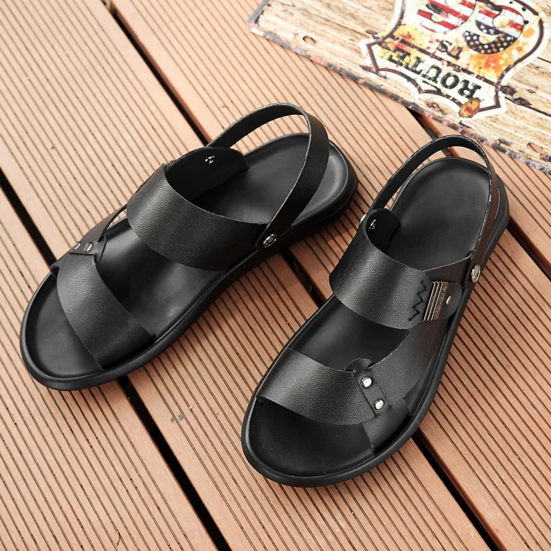 Сандалии мужские из натуральной кожи нескользящая пляжная обувь Повседневные
