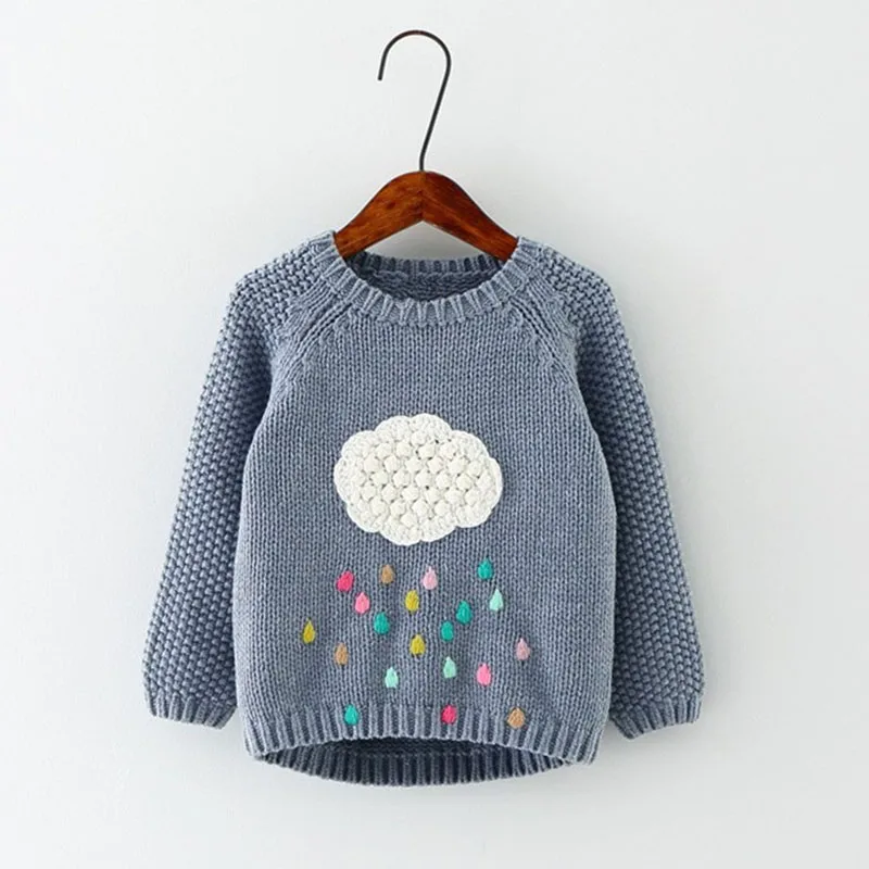 New Winter Cartoon Baby Girls Sweater Cloud Raindrops Kids Clothes Children Sweater Warm Long Sleeve for Girls Knitwear